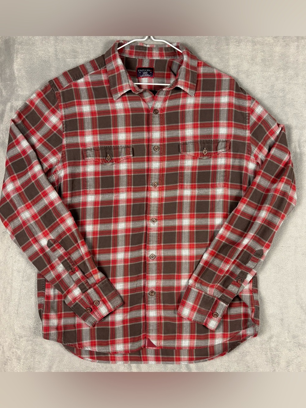 UNTUCKit Shirt Mens Large Slim Fit Flannel Plaid Red Grey Manning Cotton Classic